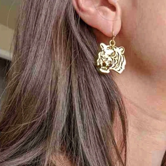 New Golden Etched Tiger Earrings | Auburn Tigers | LSU | Clemson Mascot Football - Picture 9 of 16